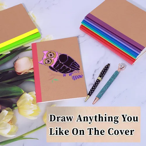 Miniatura 4 de Paquete de 24 cuadernos de papel kraft A5, diarios rayados, diarios de escritura a granel, cuadernos temáticos con papel grueso, 60 páginas, 30