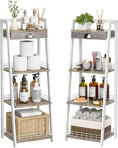 keomaisyto Elegante estante de escalera de 4 niveles, estante de almacenamiento para baño, estantería de escalera con cajón, estantes de Blanco