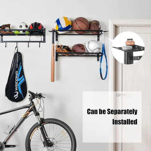 Miniatura 2 de XCSOURCE Organizador de equipos deportivos, estante de almacenamiento de bolas de 3 niveles con soportes para bates y raquetas, estante
