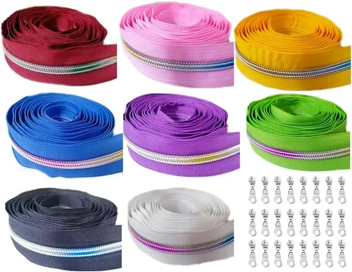 Miniatura 19 de Cremallera por Yarda 5# - Bobina Metálica de Nailon para Coser, Tapicería Plateada de 5 Yardas con 10 Tiradores de Oro Blanco para Manualidades