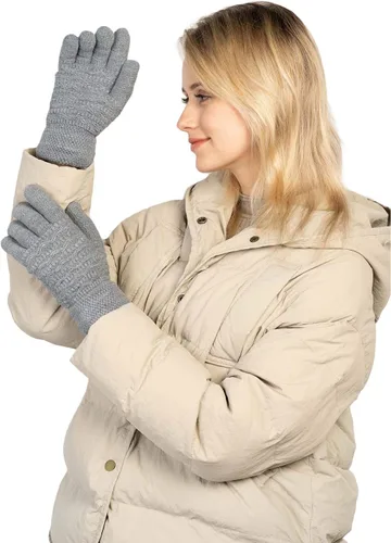 Miniatura 40 de Guantes de invierno cálidos para pantalla táctil para mujer, guantes térmicos de punto de lana con forro polar para clima frío