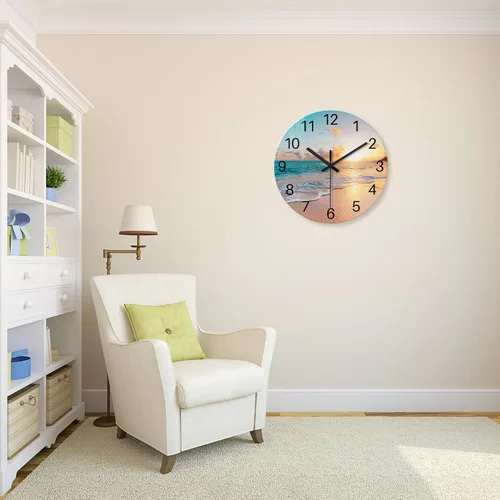 Miniatura 2 de Reloj de pared de playa con pilas, reloj de pared de vidrio de 12 pulgadas, analógico, sin tictac, relojes de pared azules para dormitorio, sala