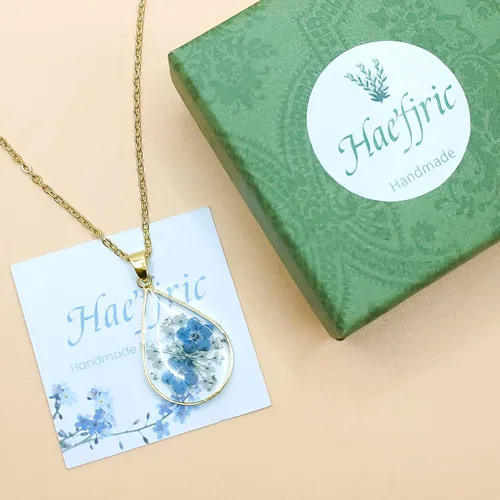 Miniatura 13 de Collar de flores silvestres prensadas con encaje de Forget-Me-Not y Queen Anne Collar de flores prensadas de oro Collares hechos a mano