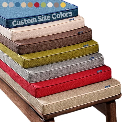 Miniatura 21 de Cojín personalizable para banco, de espuma de alta densidad con memoria, de lino lavable, antideslizante para zapatero, ventana, piano, comedor Gris