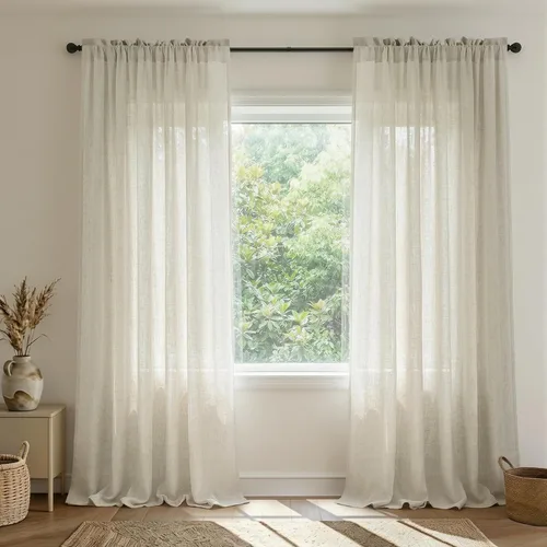 Miniatura 47 de Cortinas blancas puras de 38 pulgadas de ancho para dormitorio, juego de 2 paneles de cortinas de privacidad con bolsillo para barra, cortinas