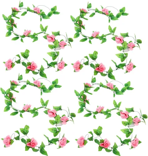Miniatura 11 de Zhiheng Paquete de 4 vides artificiales de rosas artificiales de 78 pies con hojas verdes, flores falsas, plantas colgantes de jardín, guirnalda