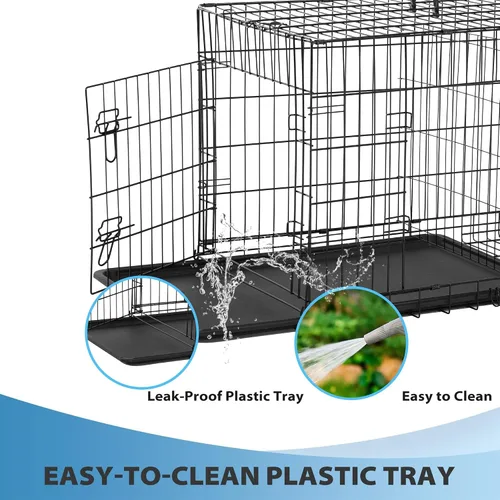 Miniatura 4 de BestPet Jaula para perros de 42 pulgadas Negro Perrera de metal plegable con puertas individuales, pestillos seguros de perno deslizante, 2-Negro