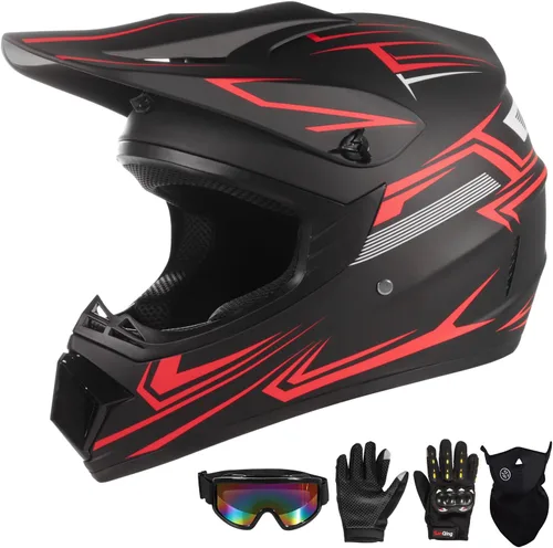 Miniatura 10 de Casco de motocross juvenil para niños, aprobado por el DOT, equipo de seguridad de cara completa para bicicleta de montaña, ATV, motocross