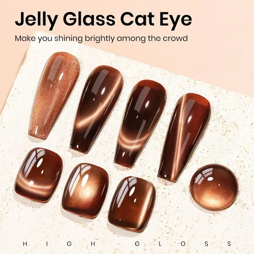 Miniatura 2 de MIZHSE Esmalte de uñas de gel de cristal de gelatina marrón, ojo de gato, 0.4 fl oz, esmalte de gel holográfico con purpurina UV LED, gel magnético
