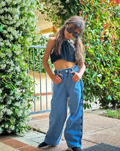 Miniatura 2 de Rolanko Pantalones vaqueros para niñas, cintura elástica, pierna ancha, pantalones holgados para niños, ropa para niños de 4 a 14 años