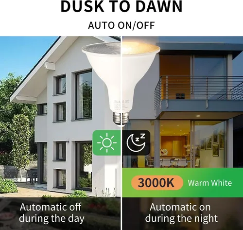 Miniatura 2 de Qualilux Dusk to Dawn PAR38 Bombillas LED de inundación, blanco cálido 3000 K, equivalente a 150 W, 17 W, 1600 LM, bombilla de luz