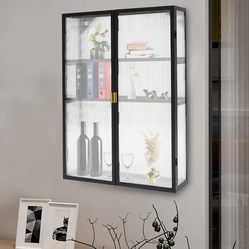 Miniatura 7 de Armario de pared, estilo retro, gabinete de pared de doble puerta de policarbonato con estantes desmontables, organizador de gabinete de pared de 3