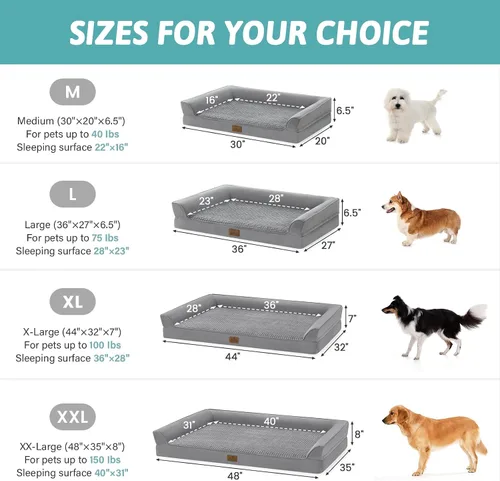 Miniatura 3 de COZY KISS Camas ortopédicas para perros de tamaño grande, sofá XL para mascotas con forro impermeable, sofá de espuma para mascotas de hasta 100 Gris