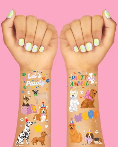 Miniatura 3 de xo, Fetti Tatuajes temporales para perros - 52 estilos de purpurina Suministros de cumpleaños de animales, recuerdos de fiesta para amantes
