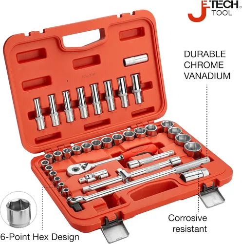 Miniatura 2 de Jetech Juego de llaves de trinquete de 1/2 pulgada, incluye 37 piezas profundas (0.394-0.748 in) y estándar (0.315-1.260 in) de 37 piezas de llaves
