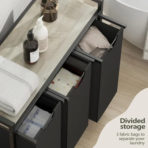 Miniatura 8 de Cesta de lavandería, cesta de ropa, clasificador de lavandería con 2 bolsas extraíbles y removibles, estante, almacenamiento para cuarto