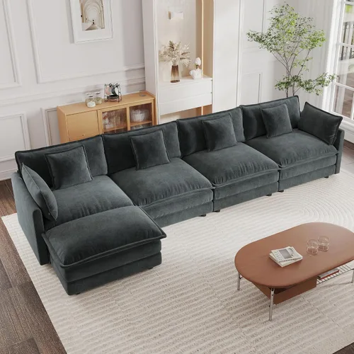 Miniatura 15 de mikibama - Sofá seccional modular, sofá en forma de L de 76.4 pulgadas para sala de estar, sofá cama cómodo tipo nube con otomano móvil, combinación