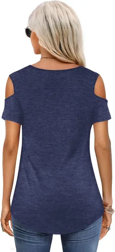 Miniatura 2 de Amoretu - Camisetas básicas de manga cortalarga con hombros descubiertos para mujer