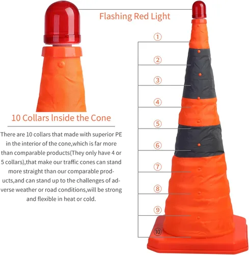 Miniatura 2 de Sunnyglade [Paquete de 4] Conos de tráfico plegables de 28 pulgadas con luz LED, cono de seguridad reflectante multiusos desplegable (naranja x4)