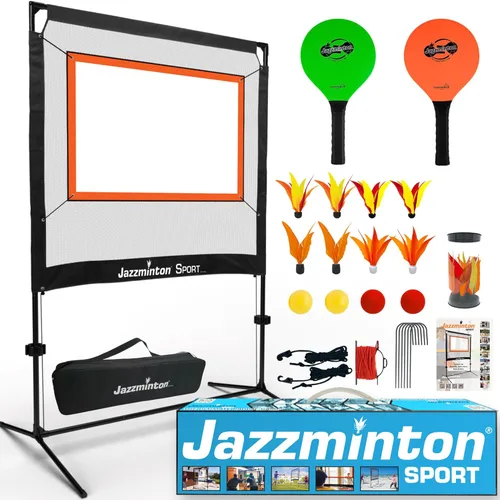 Jazzminton -Sport – El juego de pádel original con red para interiores y exteriores – Diversión familiar activa, amigable con las articulaciones,
