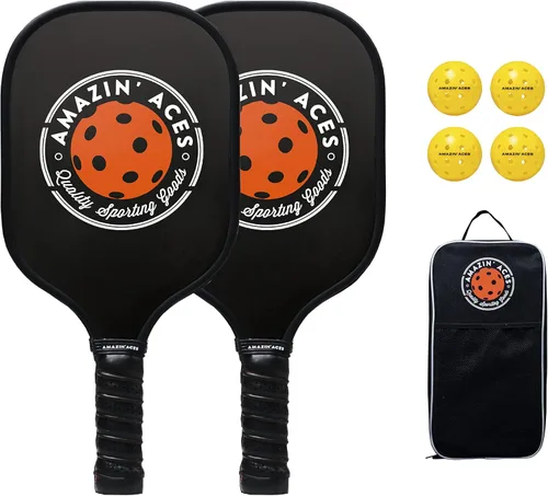 Amazin' Aces Juego de paletas de pickleball de grafito, individuales, 2 o 4 palas, núcleo de polímero de panal con cómodo agarre acolchado, Negro y