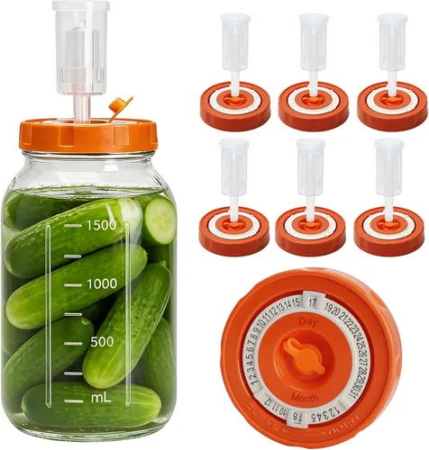Miniatura 11 de Kit de fermentación para frasco de fermentación de boca ancha, 4 pesos de vidrio, 4 tapas con marcador de fecha, 4 esclusas (sin frascos) Kit