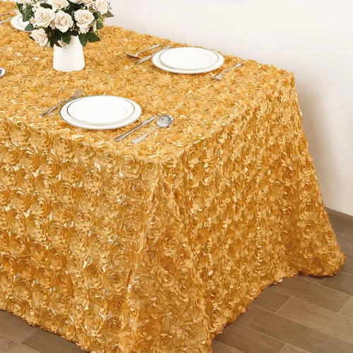 QueenDream Mantel de roseta dorada de 90 x 132 pulgadas, mantel floral rústico para bodas, fiestas de cumpleaños, eventos y decoración