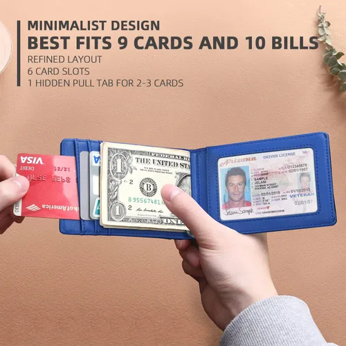 Miniatura 15 de Cartera Zitahli minimalista, delgada, con bolsillo frontal plegable y clip para billetes, bloqueo RFID efectivo y diseño inteligente, para hombre