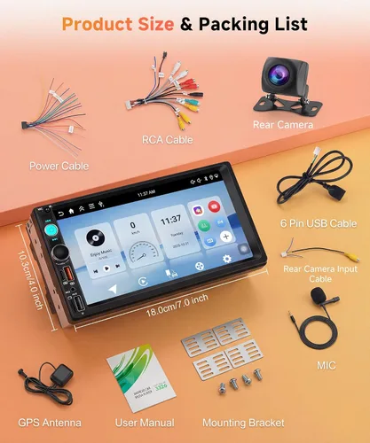 Miniatura 8 de Rimoody Estéreo de coche de doble DIN Android de 4 GB+64 GB con Carplay inalámbrico y Android Auto, pantalla táctil IPS de 7 pulgadas, FM/RDS