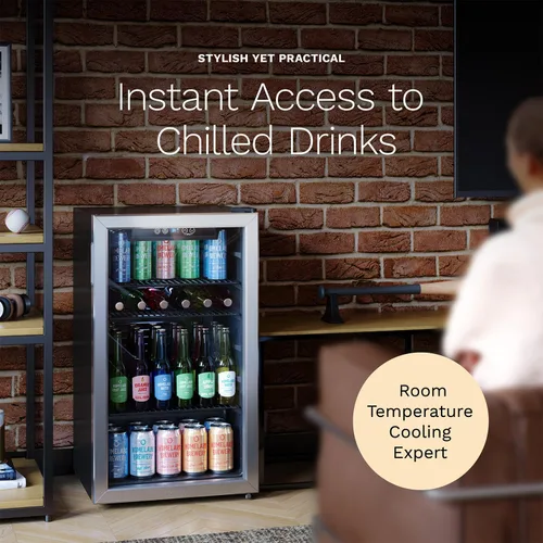 Miniatura 6 de hOmeLabs Refrigerador y enfriador de bebidas - Mini refrigerador de 120 latas con puerta de vidrio para soda, cerveza o vino - Pequeña máquina