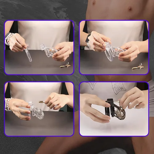 Miniatura 6 de Jaula de castidad masculina jaula suave para polla de castidad con 6 anillos, un catéter, dispositivos de castidad para hombres, ejercicios de pene