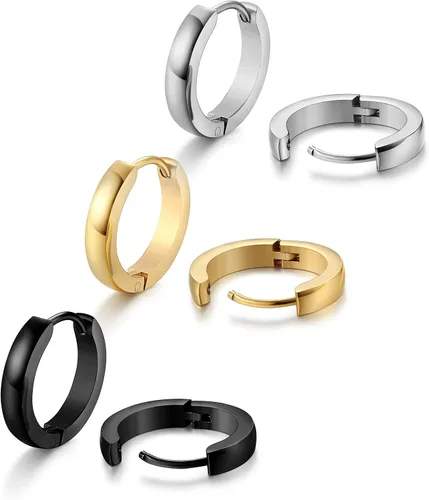 Miniatura 7 de Jstyle Aretes de aro pequeños hipoalergénicos para hombres y mujeres, de acero inoxidable quirúrgico 316L, oro/plata/negro, aretes de aro