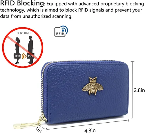 Miniatura 4 de imeetu - Tarjetero de cuero con cremallera y contra identificación por radiofrecuencia (RFID) pequeño, cartera para mujer