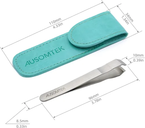 Miniatura 7 de AUSOMTEK Pinzas para arrancar barba y cabello, herramienta fina para cejas, acero inoxidable, punta de 0.394 in, diseño de ranura antideslizante