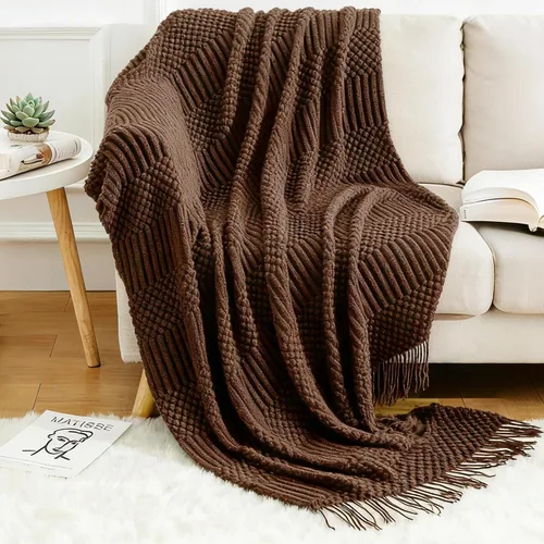 Miniatura 31 de Blagic Manta de punto para sofá, manta suave de estilo bohemio para otoño con borlas, manta ligera decorativa para el hogar, manta beige para cama