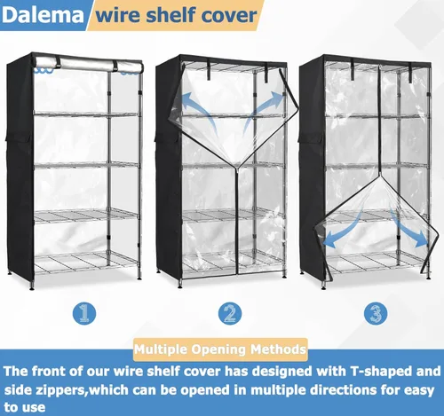 Miniatura 8 de Cubierta de estante impermeable, para exteriores, 600D, de servicio pesado, resistente al polvo, 48 x 18 x 72 pulgadas, fundas de estante para Negro