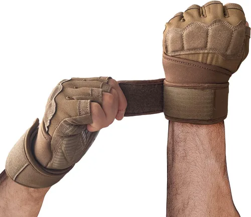 Guantes de entrenamiento para hombre para levantamiento de pesas - Guantes de ejercicio para hombres y mujeres con soporte para muñequera, Marrón
