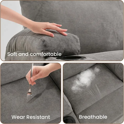 Miniatura 6 de Silla reclinable giratoria de 360° con masaje y calor para adultos, silla reclinable eléctrica con cojín suave y bolsillo lateral, cómoda mecedora