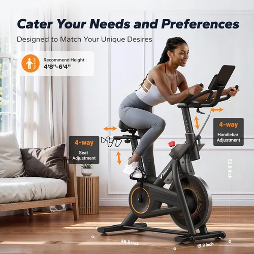 Miniatura 7 de Merach Magnetic Exercise Bike, Heavy Duty Stationary Bike with Automated Resistance, 300 350 Lbs Weight Capacity, Low Noise Indoor Workout Bike for