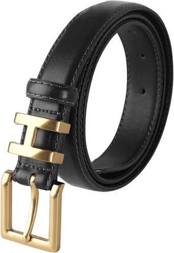 Miniatura 371 de Cinturón de cuero clásico con hebilla de metal para mujer con vestido de jeans