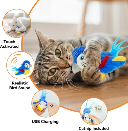 Miniatura 3 de Juguetes para gatos que aletean pájaro (no puede volar), pájaro eléctrico simulado de pájaro interactivo con alas flappy, juguete recargable Azul