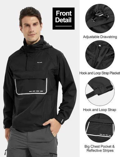 Miniatura 2 de KUTOOK Chaqueta impermeable para hombre con capucha reflectante, rompevientos, ligera, transpirable, con bolsillos