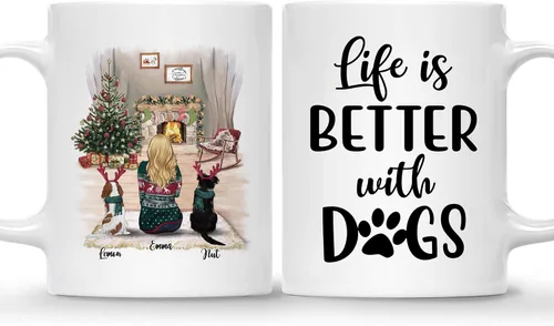 Miniatura 24 de Taza Personalizada de Gossby para Perros - La vida es mejor con perros (2 hombres - 2 perros) - Taza de perro personalizable para papás de perros