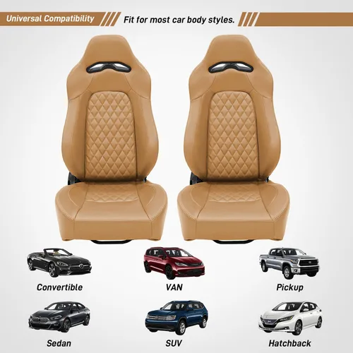 Miniatura 7 de Asientos universales de carreras, asientos de cubo, asientos de coche ajustables, asientos deportivos reclinables, de cuero PU con deslizadores, 2