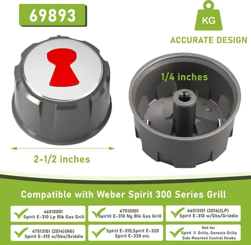 Miniatura 5 de Actualización 69893 Perillas de control de parrilla compatibles con Weber Spirit E 310,320 y 330 (con controles frontales superiores) años 2013