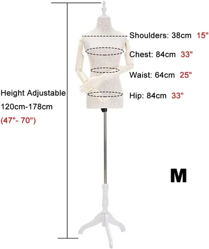 Miniatura 2 de White Dress Form Female Mannequin Torso, Manikin with Wooden Tripod Stand Adjustable Height 47 Inch - 70 Inch for Sewing Clothing Dress Display