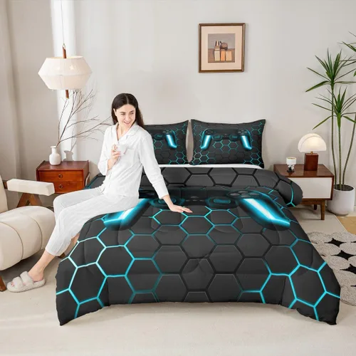Miniatura 2 de Edredón de videojuegos para niños y adolescentes, juego de ropa de cama individual, juego de edredón para niños y jugadores, decoración del hogar
