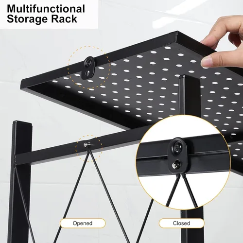 Miniatura 6 de YSSOA Estante de metal plegable de 3 niveles, 27.95 pulgadas de profundidad x 13.39 pulgadas de ancho x 33.85 pulgadas de alto, estantería