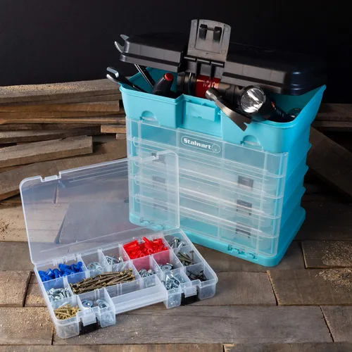 Miniatura 4 de Caja de herramientas portátil - Organizador de piezas pequeñas con cajones y compartimentos personalizables para herramientas, aparejos, cuentas