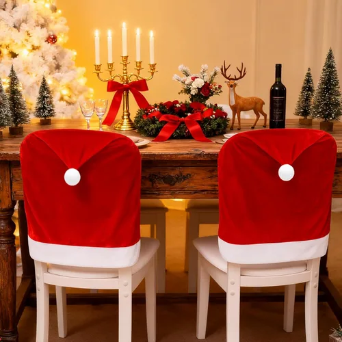 Juego de 4 Fundas para Sillas de Cocina de Navidad, Fundas Elásticas Estirativas para Sillas de Comedor, Decoración Navideña Festiva para la Cocina,